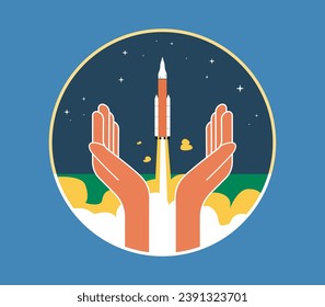 Concept illustration of a space rocket launch. Vector illustration.