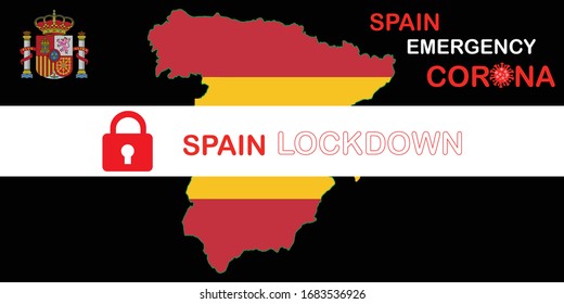 Concept illustration Spain lockdown with maps, flag and lock symbol