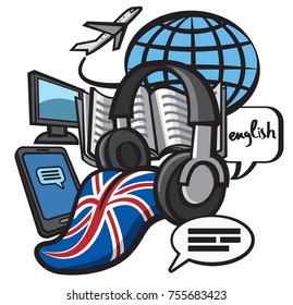 concept illustration of study and learning english language course