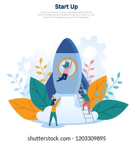 Concept illustration of successful startup, business project, teamwork, teambuilder, web banner, presentation. Color flat vector design