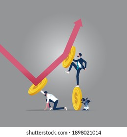 Concept illustration of team are changing direction of financial arrow, Business financial concept