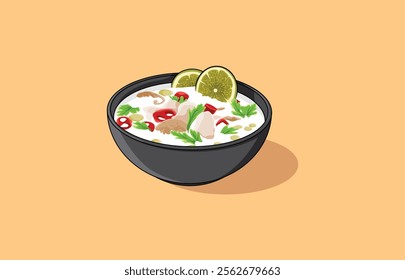 Concept illustration of traditional Thai food Tom Kha Gai in a bowl with hot soup. the most delicious food.