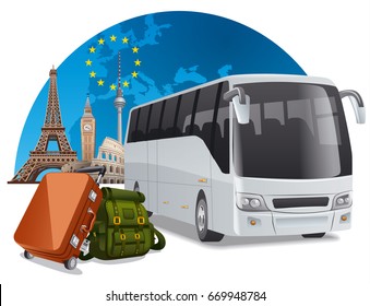 concept illustration of travel bus tour in europe