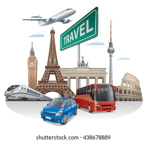 concept illustration of travel and journey in europe