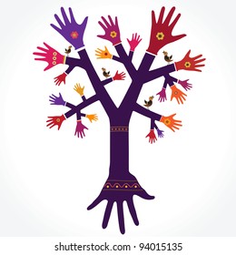 Concept illustration. Tree, brush with gloved hands.