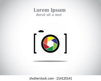 Concept Illustration of trendy minimalistic Camera with colorful shutter icon symbol