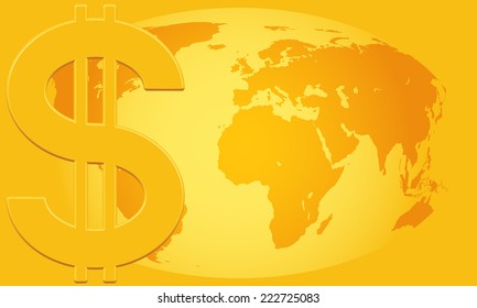 Concept illustration of the US Dollar symbol and Globe. 