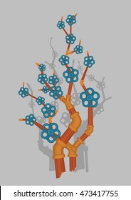 Concept illustration of valves that are appeared to be a sakura. Can be used as a print for urban posters