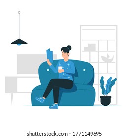 Concept illustration vector graphic design of a women reading a book. filled style flat design. Vector Design Elements. Great for your business, web, mobile app, ect.