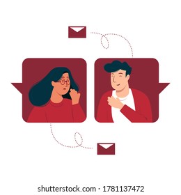 Concept illustration vector graphic design of a man and women having conversation with message . filled style flat design. Vector Design Elements. Great for your business, web, mobile app, ect.