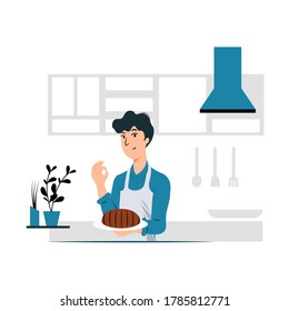 Concept illustration vector graphic design of a man do cooking. filled style flat design. Vector Design Elements. Great for your business, web, mobile app, ect.