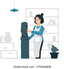 Concept illustration vector graphic design of a women/sculptor making a statue. Vector Design Elements. Great for your business, web, mobile app, ect.