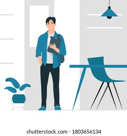 Concept illustration vector graphic design of a college student/university student in library. filled style flat design. Vector Design Elements. Great for your business, web, mobile app, ect.