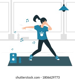 Concept illustration vector graphic design of a woman/girl doing zumba dance, exercise, workout, and fitness. filled style flat design. Vector Design Elements. 