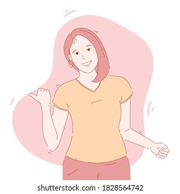 Ilustración conceptual de diseño gráfico vectorial de la mujer con cara linda. carácter dibujado a mano con un punto de mano