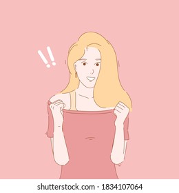 Concept illustration vector graphic design of blonde woman with cute face. hand drawn character 
giving encouragement