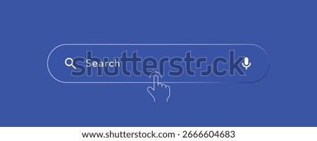 A concept illustration of a web search. A hand tapping a modern search field to find information on the internet. A graphic representing browsing, data discovery, and online queries.