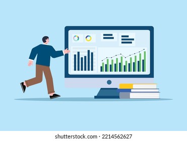 a concept illustration of a worker comparing indicator performance a data analys