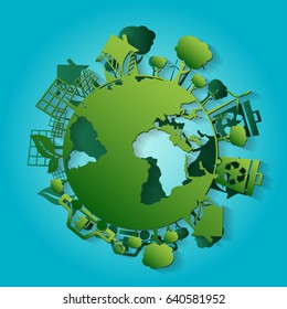 Concept illustration for World Environment Day with earth. Paper art. Vector