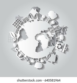 Concept illustration for World Environment Day with earth. Paper art. Vector