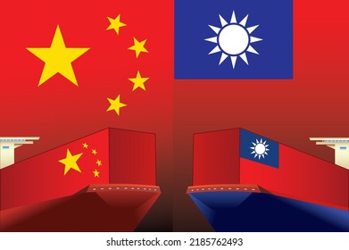 Concept Image Of China - Taiwan Trade War, China Bans On Taiwan Import, Boycott China And Taiwan Tension Conflict, Vector Illustration