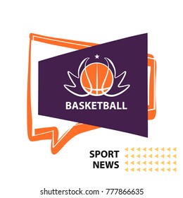 Concept image for college club, team, children school, adult championship. Modern professional logo. Template image ball for basketball game with wing. Design sign for sport news. Vector illustration