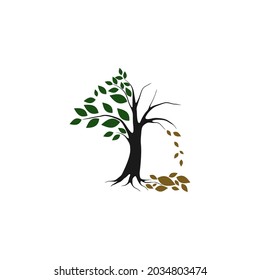 The concept image of ecology. Half alive and half dead tree. Environment concept