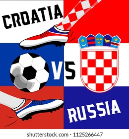 concept image for football championat 2018 quarterfinals with Croatian and Russian flags