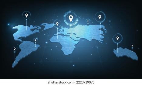 Concept image of GPS positioning system in the global.Image pin GPS on world map.vector illustration EPS 10.