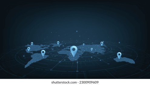 Concept image of GPS positioning system in the global.Image pin GPS on world map.vector illustration EPS 10.