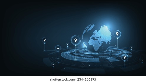 Concept image of GPS positioning system in the global.Image pin GPS with a world map. vector illustration EPS 10.	