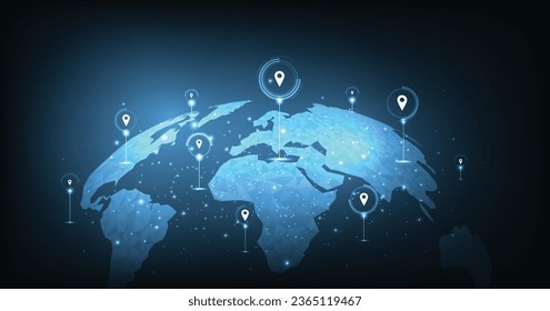 Konzept-Bild des GPS-Positionierungssystems im Global.Image-Pin-GPS mit einer Weltkarte. Vektorgrafik EPS10.