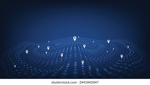 Concept image of GPS positioning system in the global. Image pin GPS on a dark blue background. vector illustration EPS 10.	