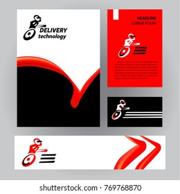 Concept image logo for fast delivery technology. Sketch vector illustration. Silhouette of robot with wheel. Template element corporate identity, banner, poster design for transportation business.