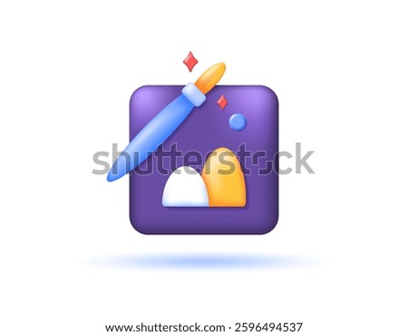 concept of image or photo manipulation and editing. application or service of filters, adjustments, photos. illustration of an image symbol with a brush. symbol or icon. minimalist 3d style