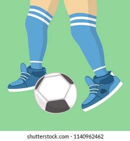 Concept image of soccer game. Football championat, players foots and soccer ball. Vector illustration.