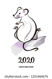 Concept image of symbol chinese happy new year 2020. Wild rat. Freehand drawn silhouette small mouse. Lunar horoscope sign. Vector sketch illustration.