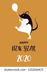 Concept image of symbol chinese happy new year 2020. Wild rat. Freehand drawn silhouette small mouse. Lunar horoscope sign.  Vector sketch illustration.