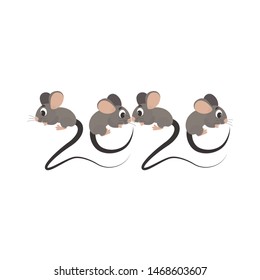 Concept image of symbol chinese happy new year 2020. Metal rat.  Vector  illustration can use for calendar,  greeting card, banner, poster. Cute  mice.