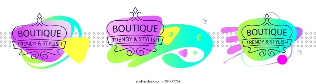 Concept image with text trendy and stylish. Premium segment vintage logo. Design element for boutique clothing, accessories, jewelry and ornament. Vector illustration. Elegant  decor emblem.