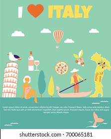 Concept image of tourist map of Italy with famous landmarks and destinations