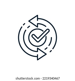 Concept implementation, confirm. Vector linear icon isolated on white background.