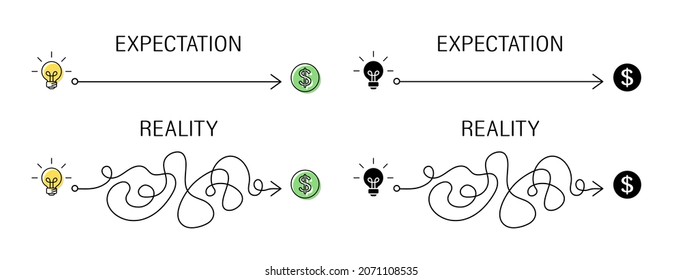 The concept of implementing an idea and financial success. Plan B. Multiple options for achieving the goal. The easy way or the hard way. Vector illustration isolated on white background.
