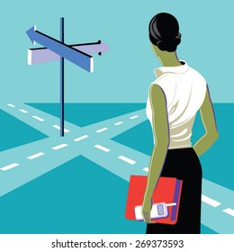 Concept of important choices of a businesswoman