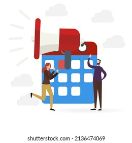 concept of important date, megaphone, calendar, vector illustration