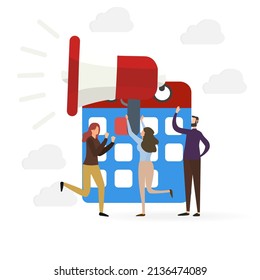 concept of important date, megaphone, calendar, vector illustration