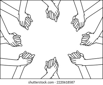 The concept of inclusion. Black and white illustration. Hands hold each other. Place for text