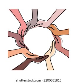 The concept of inclusion, diversity and equality. Multiethnic hands form a circle