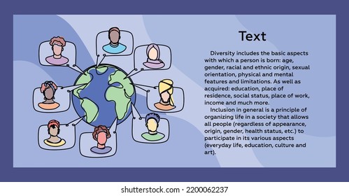 El concepto de inclusión, diversidad e igualdad. Las personas multinacionales se comunican entre ellas en todo el mundo. Lugar para el texto