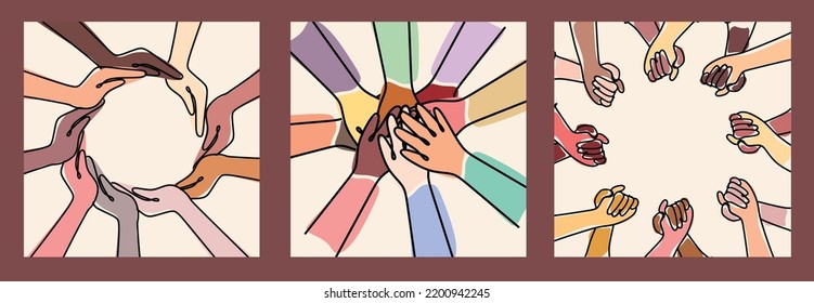 The Concept Of Inclusion, Diversity And Equity. Multiethnic Hands Form A Circle And Hold Each Other